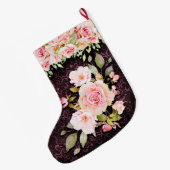 ヴィンテージピンクのバラとレース ラージクリスマスストッキング (裏面 (吊り時))