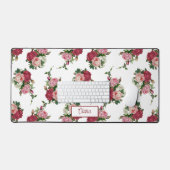 ヴィンテージピンクのバラと名前 – 白の背景 デスクマット (キーボード&マウス)