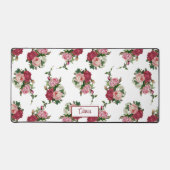 ヴィンテージピンクのバラと名前 – 白の背景 デスクマット (正面)