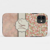 ヴィンテージピンクのバラと大理石とモノグラム Case-Mate iPhoneケース (裏面(横))