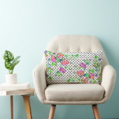 ヴィンテージピンクのバラと白いポルカドット ランバークッション (椅子)