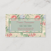 ヴィンテージピンクのバラと青の花柄のパタカスタムーン 名刺 (裏面)