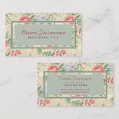 ヴィンテージピンクのバラと青の花柄のパタカスタムーン 名刺 (正面/裏面)