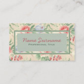 ヴィンテージピンクのバラと青の花柄のパタカスタムーン 名刺 (正面)