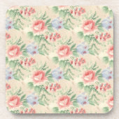 ヴィンテージピンクのバラと青の花柄 コースター (正面)
