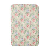 ヴィンテージピンクのバラと青の花柄 バスマット (正面縦)