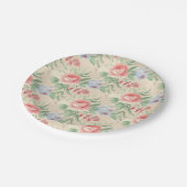 ヴィンテージピンクのバラと青の花柄 ペーパープレート (アングル)