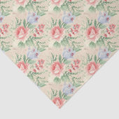 ヴィンテージピンクのバラと青の花柄 薄葉紙 (詳細)