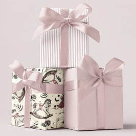 ヴィンテージピンクのバラのロッキングホースゴシックの赤ちゃんシャワー ラッピングペーパーシート