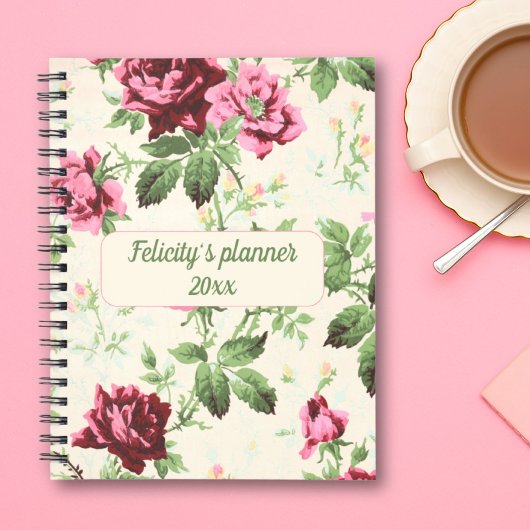 ヴィンテージピンクのバラの名前をカスタムする プランナー手帳