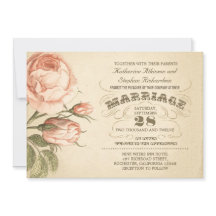 ヴィンテージピンクのバラの植物結婚式招待状