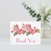 ヴィンテージピンクのバラの花ありがとうフローラ ポストカード (スタンド正面)