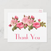 ヴィンテージピンクのバラの花ありがとうフローラ ポストカード (正面/裏面)