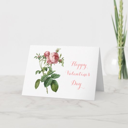 ヴィンテージピンクのバラの花ハッピーバレンタインデー シーズンカード (正面)