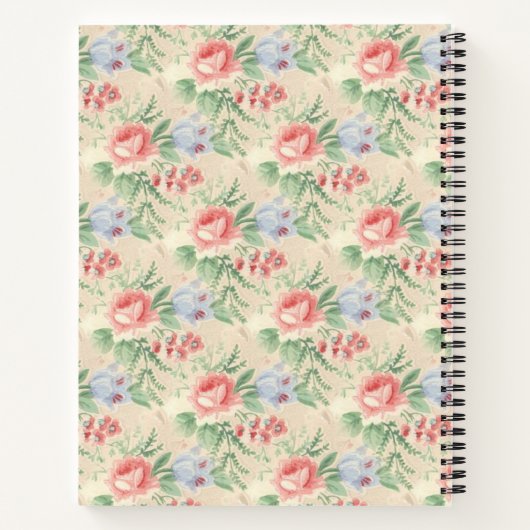 ヴィンテージピンクのバラの花模様パーソナライズされた ノートブック (裏面)