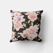 ヴィンテージピンクのバラを濃い茶色に クッション (裏面)