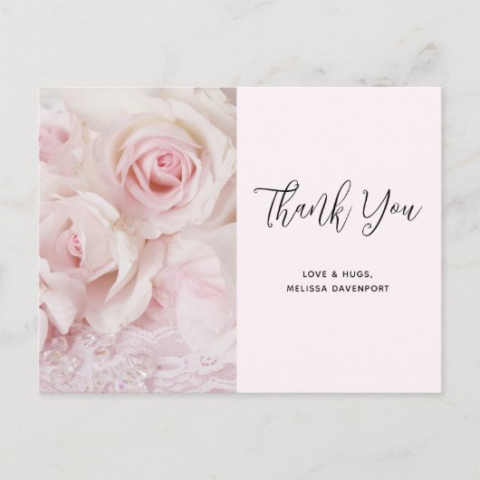 ヴィンテージピンクのバラエレガントス&レース – ありがとう ポストカード (正面)