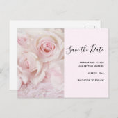 ヴィンテージピンクのバラエレガントス&レース – 日付を保存 インビテーションポストカード (正面/裏面)