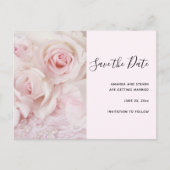 ヴィンテージピンクのバラエレガントス&レース – 日付を保存 インビテーションポストカード (正面)