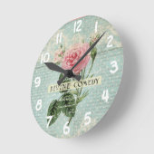 ヴィンテージピンクのバラフランスのス書ズ ラウンド壁時計 (傾斜)