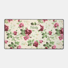 ヴィンテージピンクのバラ名フローラ ビクトリアン デスクマット