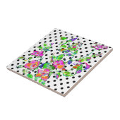 ヴィンテージピンクのバラ絵画の水色の水玉模様 タイル (側面)