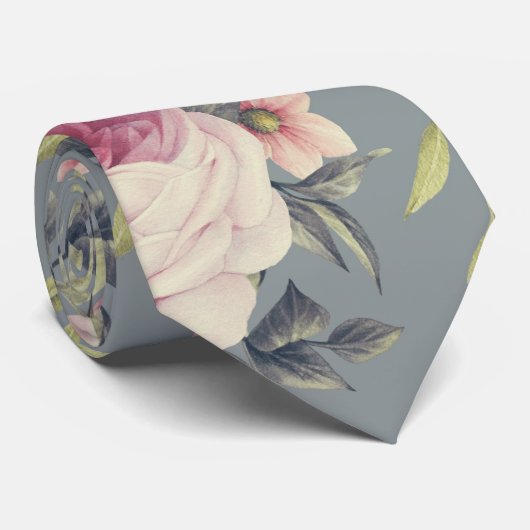 ヴィンテージピンクのバラ花ネックタイ ネクタイ (ロール)