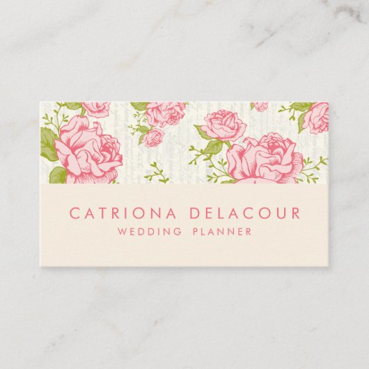 ヴィンテージピンクのバラ花柄の名刺 名刺 (正面)