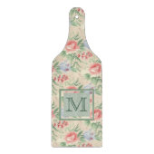 ヴィンテージピンクのバラ花模様モノグラム カッティングボード (正面)