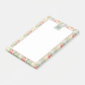 ヴィンテージピンクのバラ花模様モノグラム ポストイット (アングル)