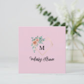 ヴィンテージピンクのバラ ゴールドハート モノグラムと名前 シーズンカード (スタンド正面)