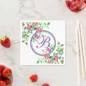 ヴィンテージピンクのバラ – モノグラム スタンダードカクテルナプキン (インサイチュ)