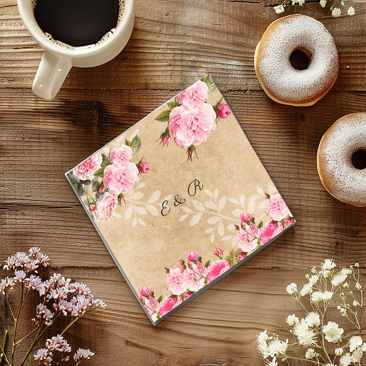 ヴィンテージピンクのバラ,  レトロな紙, 結婚式, オーダーメイド スタンダードランチョンナプキン
