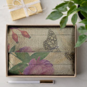 ヴィンテージピンクのバラ&蝶オンウッドデクページ 薄葉紙 (ギフト)