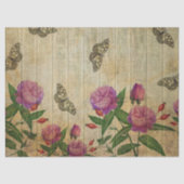 ヴィンテージピンクのバラ&蝶オンウッドデクページ 薄葉紙 (正面)