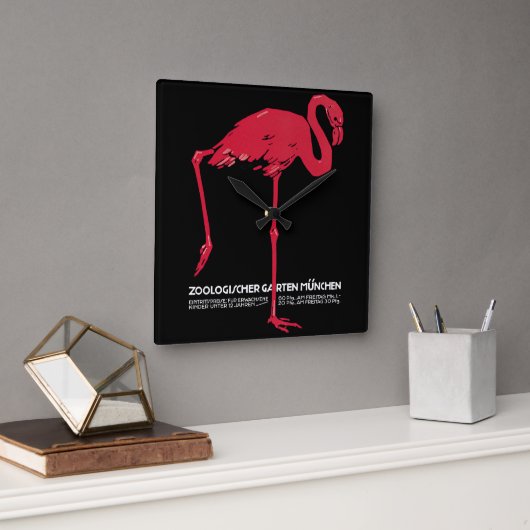 ヴィンテージピンクのフラミンゴの鳥ドイツ・ミュンヘン動物園 スクエア壁時計 (オフィス)