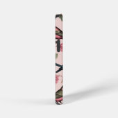 ヴィンテージピンクのフローラの鳥の植物性モノグラム iPhoneケース (右側面)