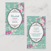 ヴィンテージピンクのフローラエレガントグリーンの渦巻き花 名刺 (正面/裏面)