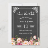 ヴィンテージピンクのフローラシャルボード日付を保存 セーブザデート (正面)