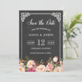 ヴィンテージピンクのフローラシャルボード日付を保存 セーブザデート (スタンド正面)