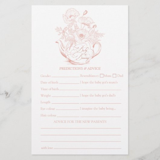 ヴィンテージピンクのフローラ予測ベビーシャワーゲーム (正面)
