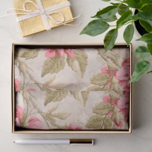 ヴィンテージピンクのフローラ切り離しティッシュペーパー 薄葉紙 (ギフト)