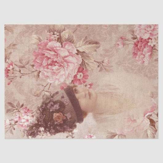 ヴィンテージピンクのフローラ女性ハットシャビーシック 薄葉紙 (正面)