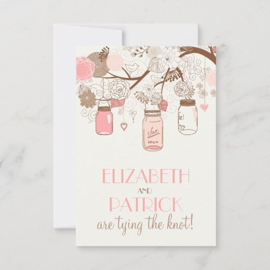ヴィンテージピンクのメイソンジャースと花RSVPカード 出欠カード (裏面)