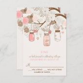ヴィンテージピンクのメイソンジャースと花RSVPカード 出欠カード (正面/裏面)