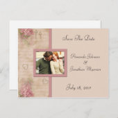 ヴィンテージピンクのライラック日付を保存 案内ポストカード (正面/裏面)