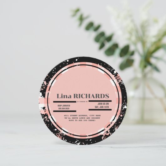 ヴィンテージピンクのレコードの誕生日の招待状 セーブザデート (スタンド正面)