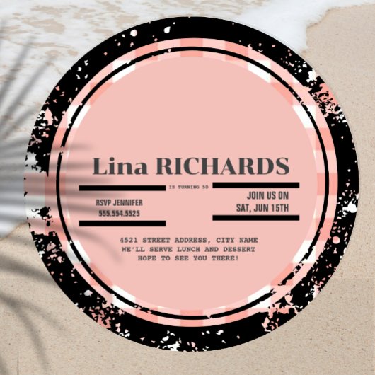 ヴィンテージピンクのレコードの誕生日の招待状 セーブザデート