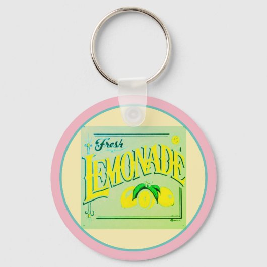 ヴィンテージピンクのレモネード標識レモン果実夏 キーホルダー (正面)