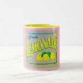 ヴィンテージピンクのレモネード標識レモン果実夏 ツートーンマグカップ (中央)